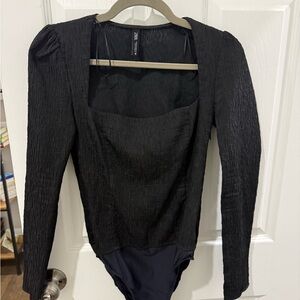 Zara Textured Black Long Sleeve Bodysuit